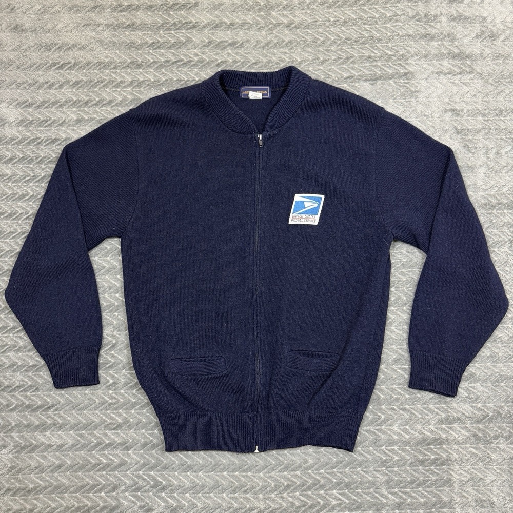 Vintage USPS Jacket Cardigan Size Large Made In USA Zip Up Embroidered Knit